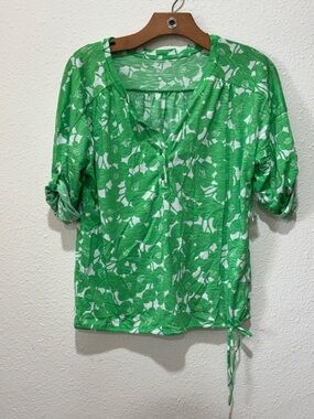 New York & Company Green and White Floral Tie-Hem Tunic
